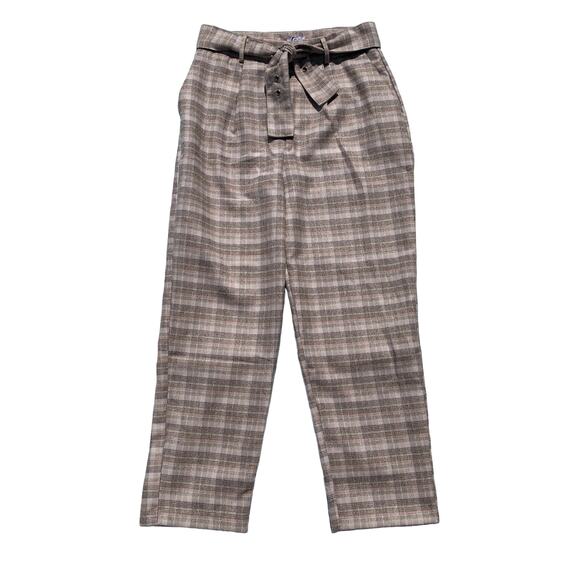 J.O.A Pink Purple Cream Brown Plaid Trousers Pants Belt New Size Medium - Picture 1 of 5